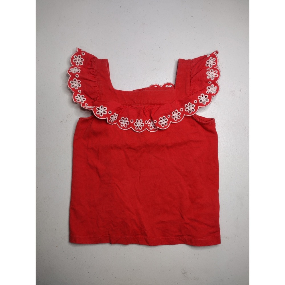 Janie and Jack Girls Red Eyelet Ruffle Sleeveless Cotton Top Size 6